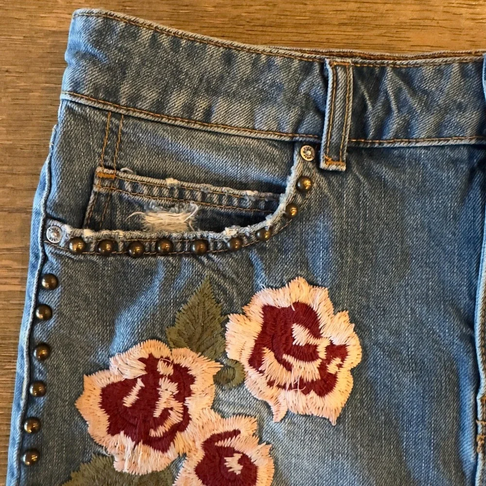Free People Wild Rose Embroidered Studded Denim Jean Mini Skirt-Size 27-*Read*‎